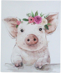 MINI CANVAS PIG WITH FLOWERS