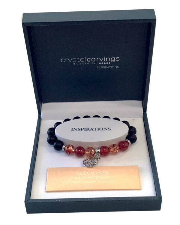 MATTE BLACK AGATE WITH RED AGATE & AMBER BRACELET